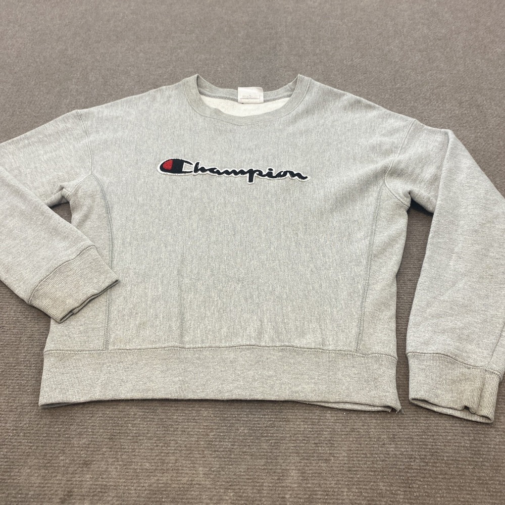 Vintage‎ Champion Reverse Weave Sweatshirt Womens Small Gray Black Embroidered